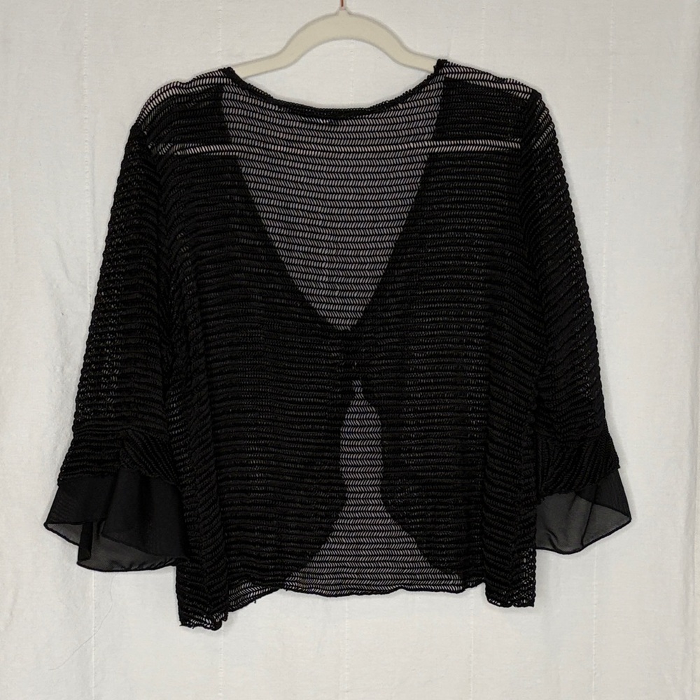 Black Sheer Open-Front Women's Shrug with Ruffle Cuffs L Y2K Fairy Goth Witchy - Picture 3 of 7